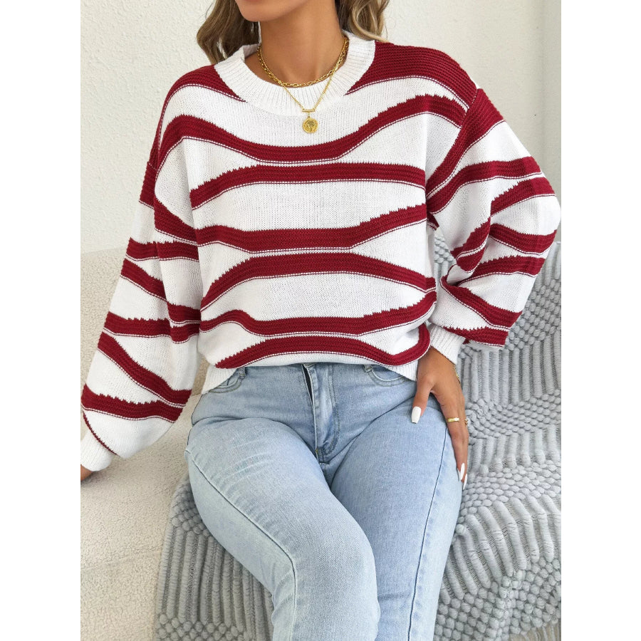 Casual Striped Crew Neck Sweater Apparel and Accessories