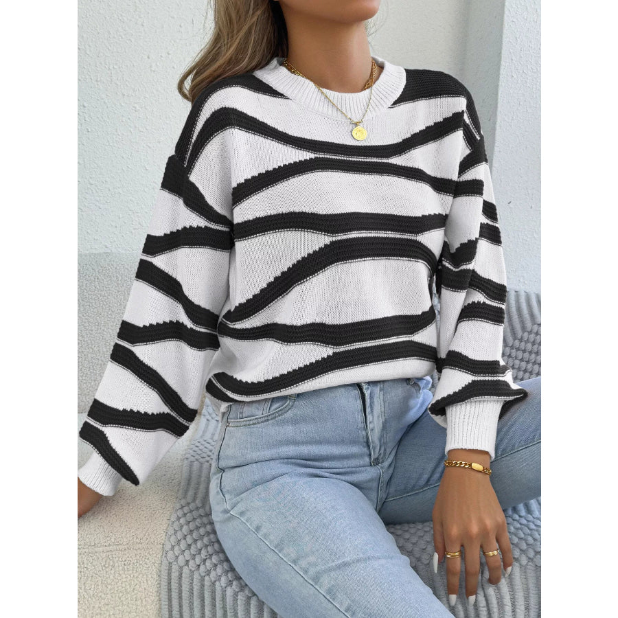 Casual Striped Crew Neck Sweater Black / S Apparel and Accessories