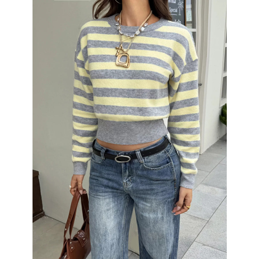 Casual Striped Cropped Sweater Apparel and Accessories