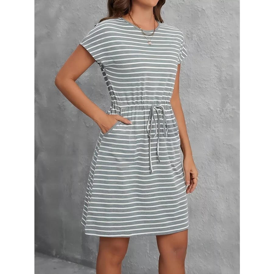 Casual Striped Drawstring Waist Dress Apparel and Accessories