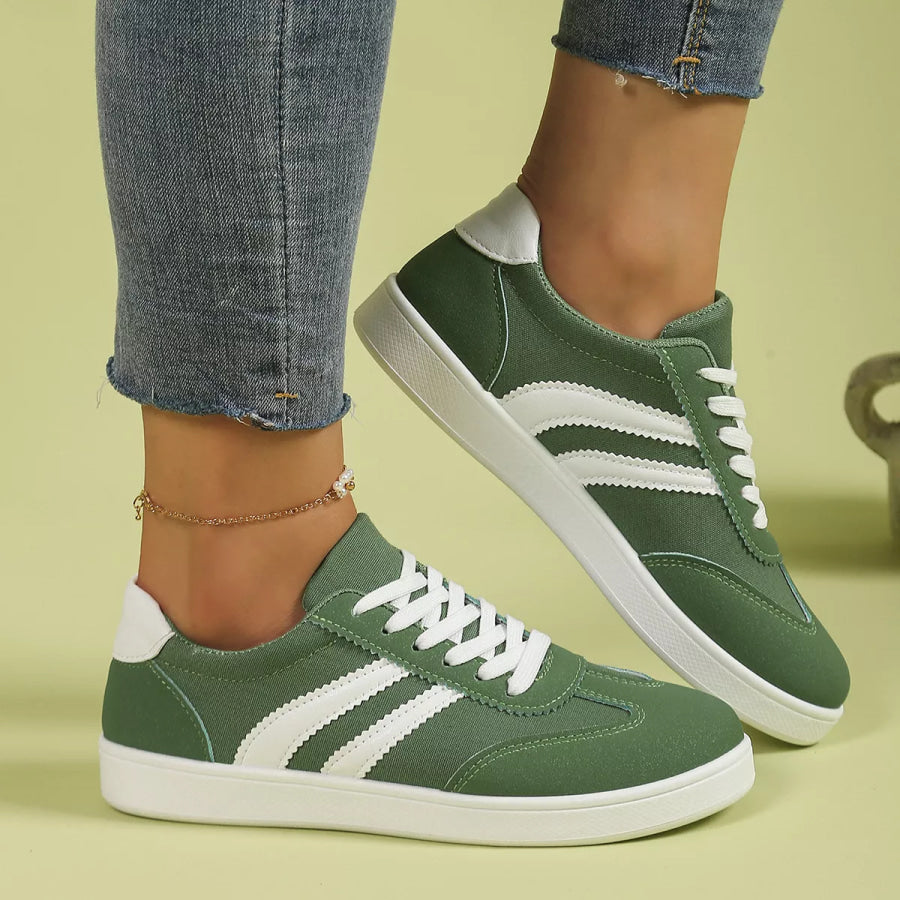 Casual Striped Flats Sneakers Green / 35 Apparel and Accessories