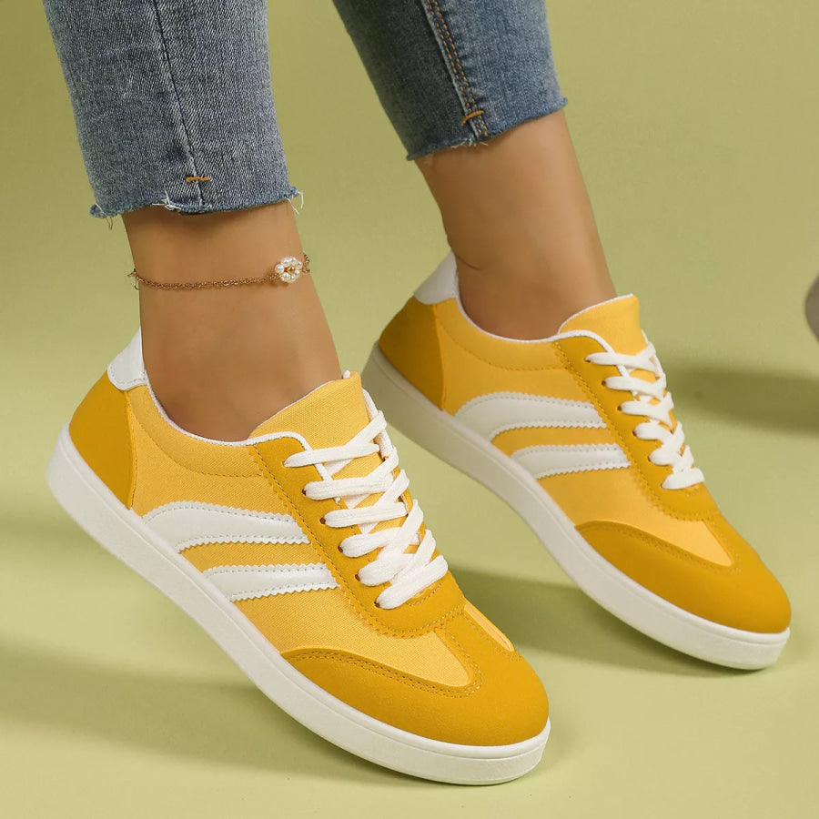 Casual Striped Flats Sneakers Yellow / 35 Apparel and Accessories