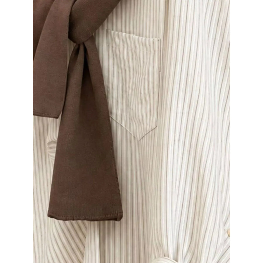 Casual Striped High-Low Shirt with Knit Shawl Apparel and Accessories