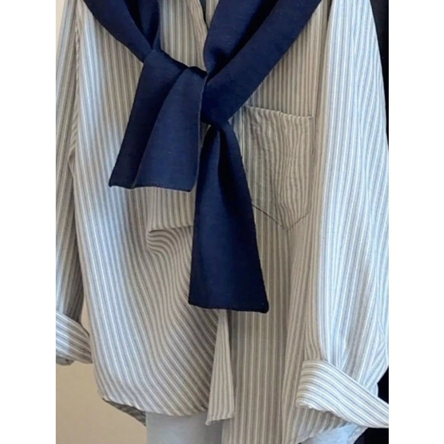 Casual Striped High-Low Shirt with Knit Shawl Apparel and Accessories