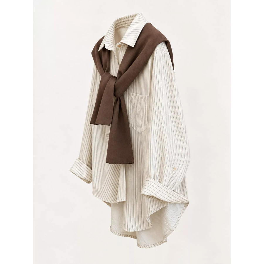 Casual Striped High-Low Shirt with Knit Shawl Apparel and Accessories