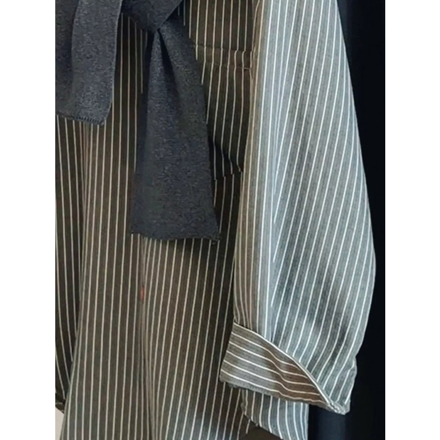 Casual Striped High-Low Shirt with Knit Shawl Apparel and Accessories