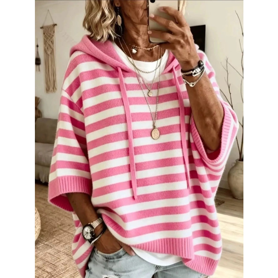 Casual Striped Hooded Knit Sweater Gold / S