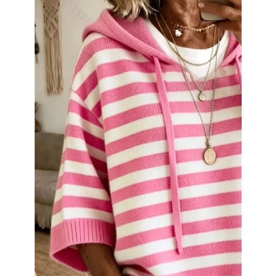 Casual Striped Hooded Knit Sweater