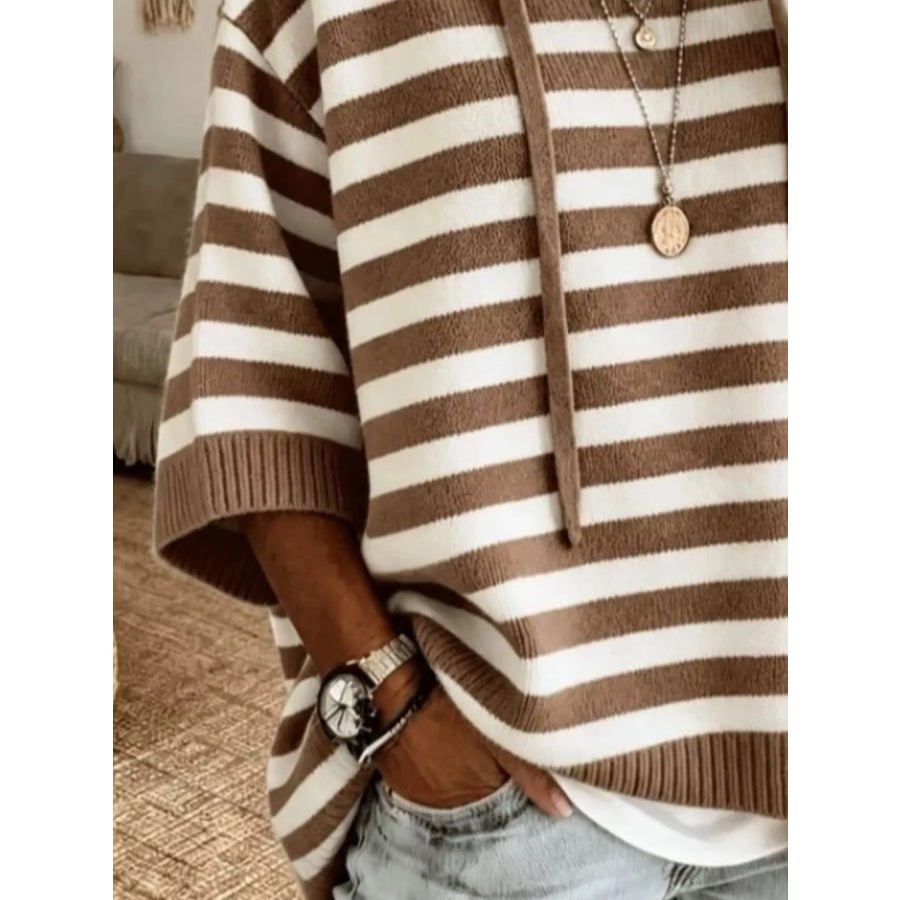 Casual Striped Hooded Knit Sweater