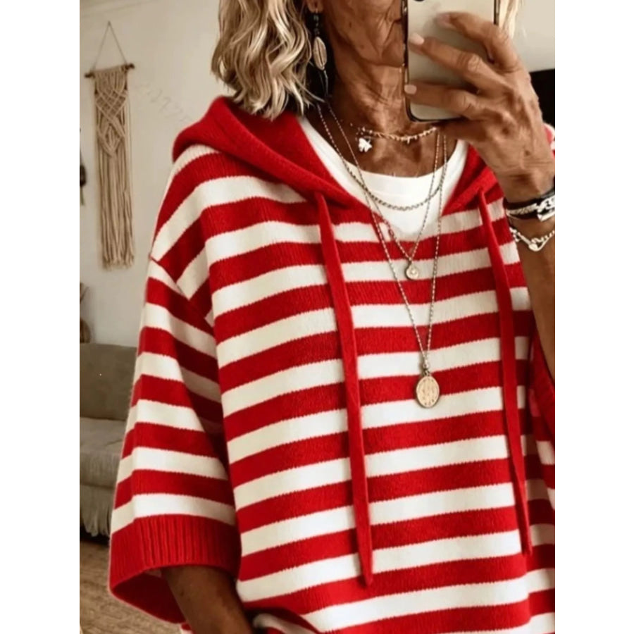 Casual Striped Hooded Knit Sweater