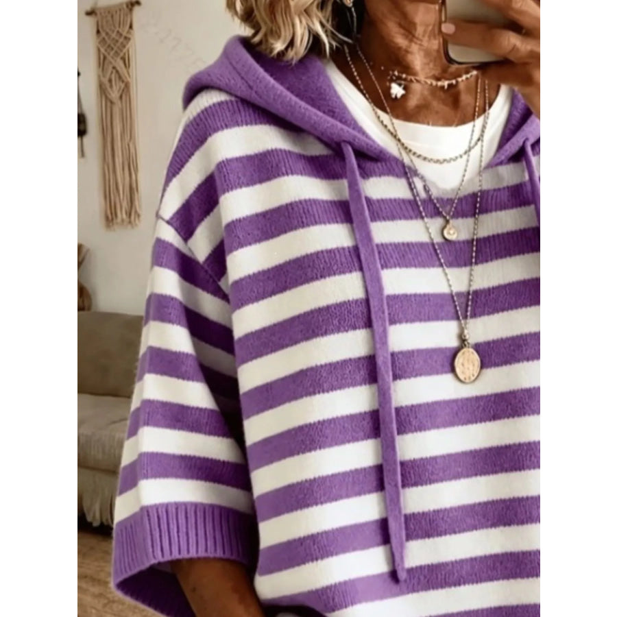 Casual Striped Hooded Knit Sweater