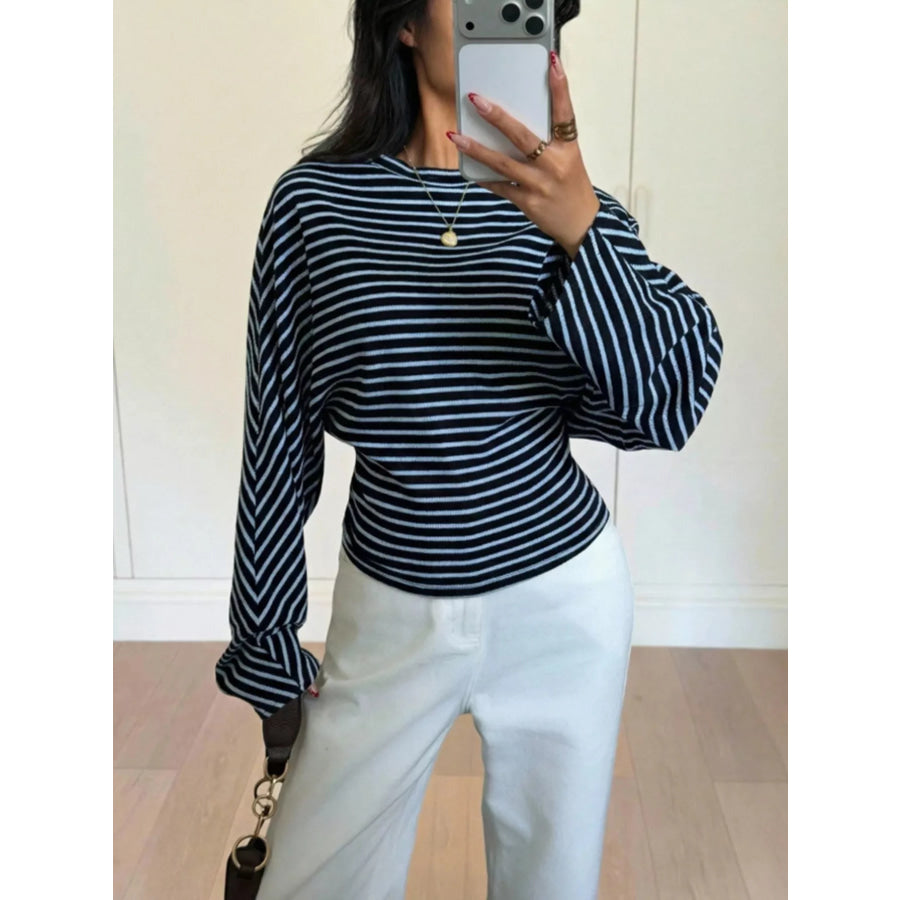 Casual Striped Long Sleeve Batwing T-Shirt