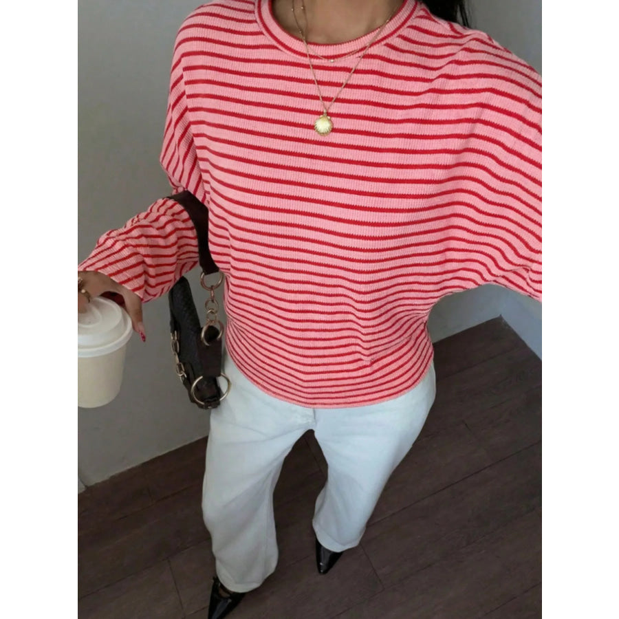 Casual Striped Long Sleeve Batwing T-Shirt
