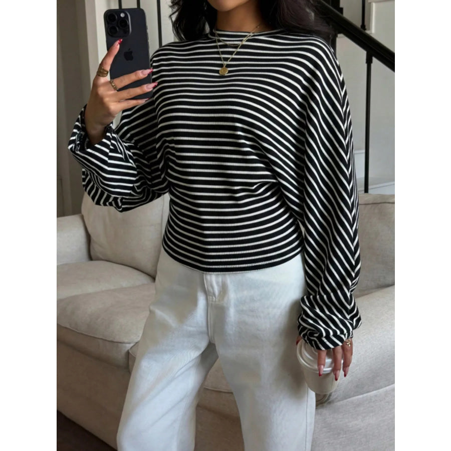 Casual Striped Long Sleeve Batwing T-Shirt