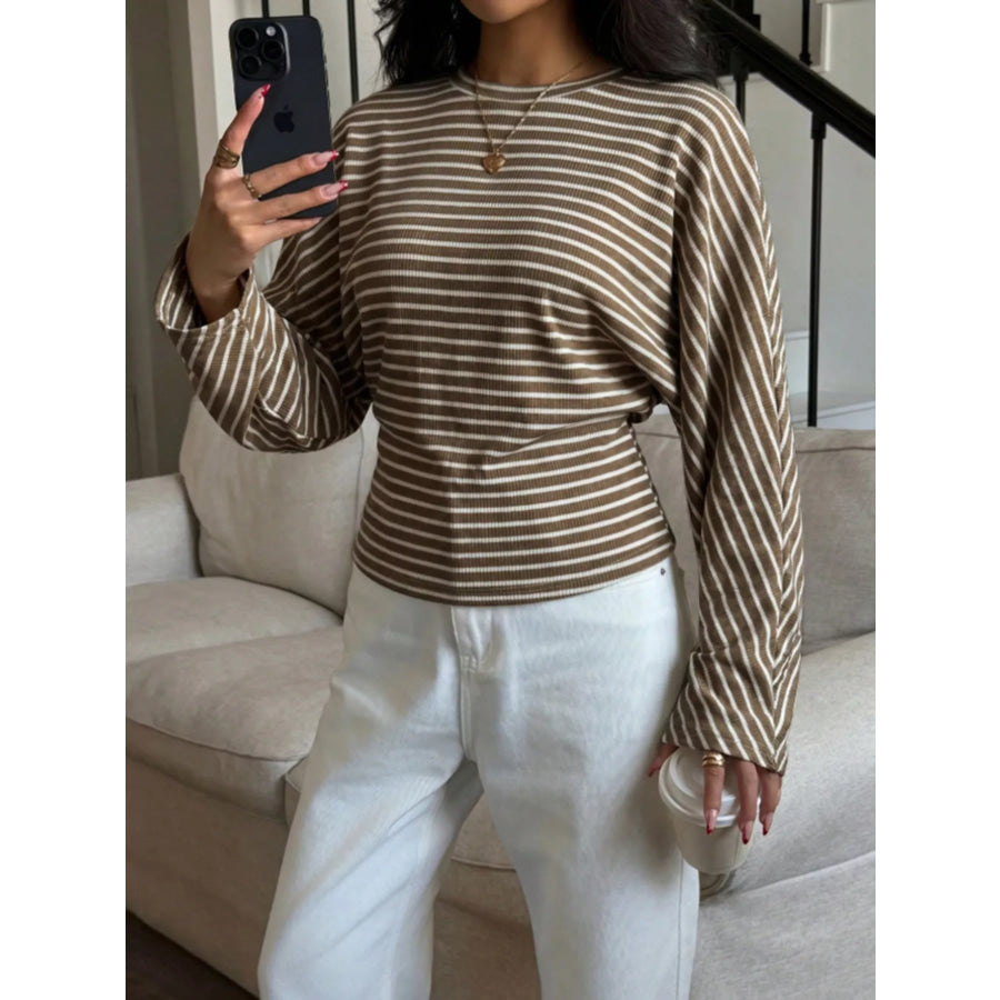 Casual Striped Long Sleeve Batwing T-Shirt