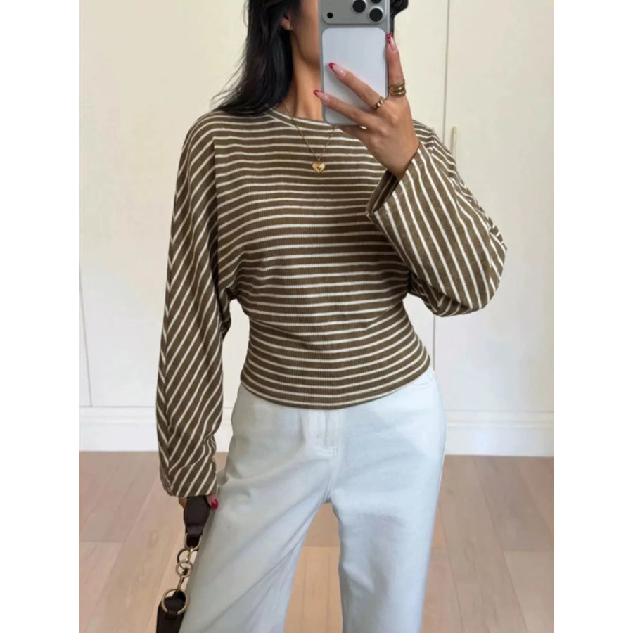 Casual Striped Long Sleeve Batwing T-Shirt