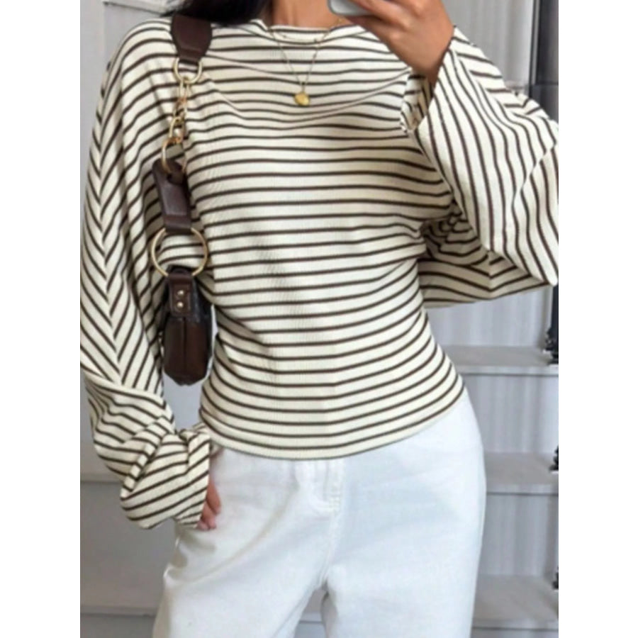 Casual Striped Long Sleeve Batwing T-Shirt