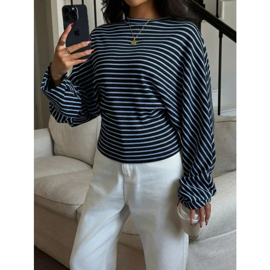 Casual Striped Long Sleeve Batwing T-Shirt