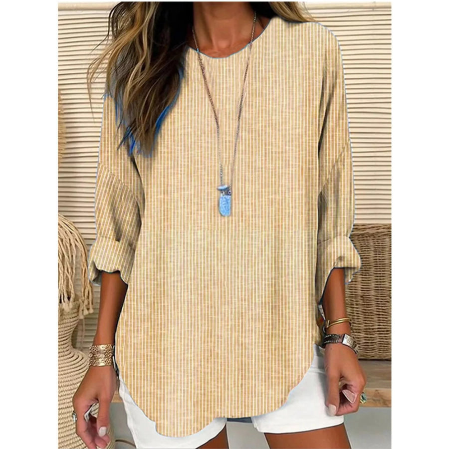 Casual Striped Long Sleeve Blouse Light Yellow / S Apparel and Accessories