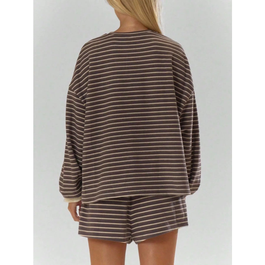 Casual Striped Long-Sleeve Top and Shorts Set Apparel and Accessories