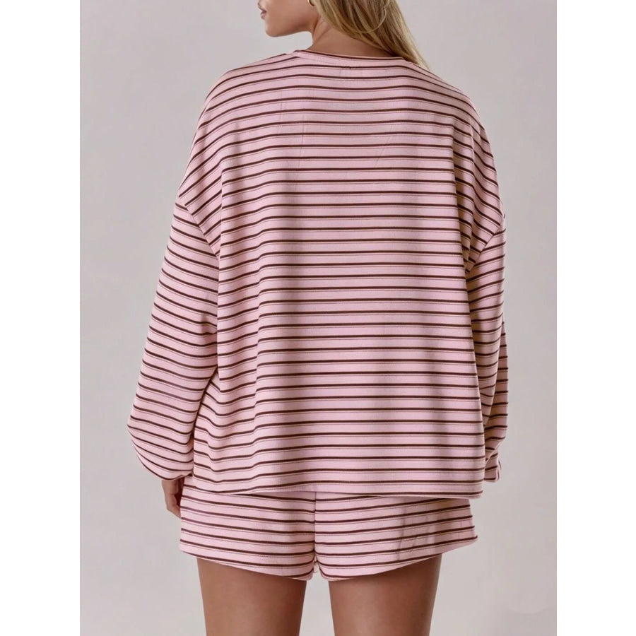 Casual Striped Long-Sleeve Top and Shorts Set Apparel and Accessories