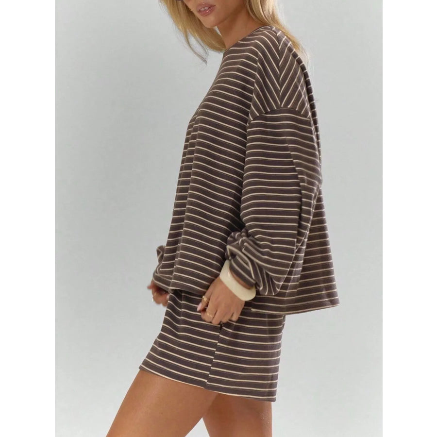 Casual Striped Long-Sleeve Top and Shorts Set Apparel and Accessories