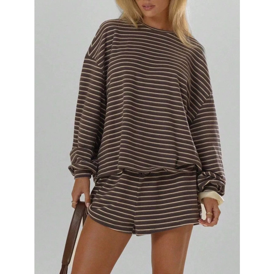 Casual Striped Long-Sleeve Top and Shorts Set Apparel and Accessories