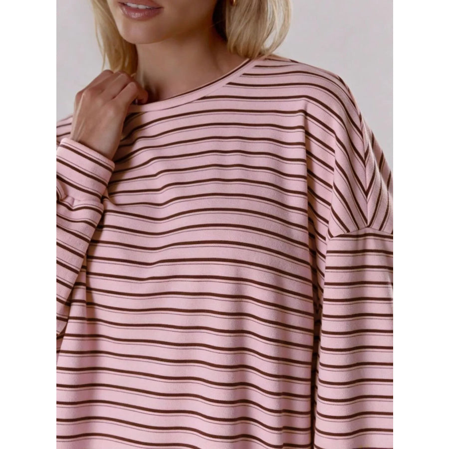 Casual Striped Long-Sleeve Top and Shorts Set Apparel and Accessories