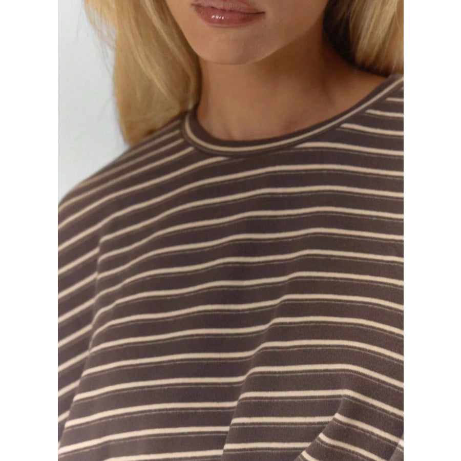 Casual Striped Long-Sleeve Top and Shorts Set Apparel and Accessories