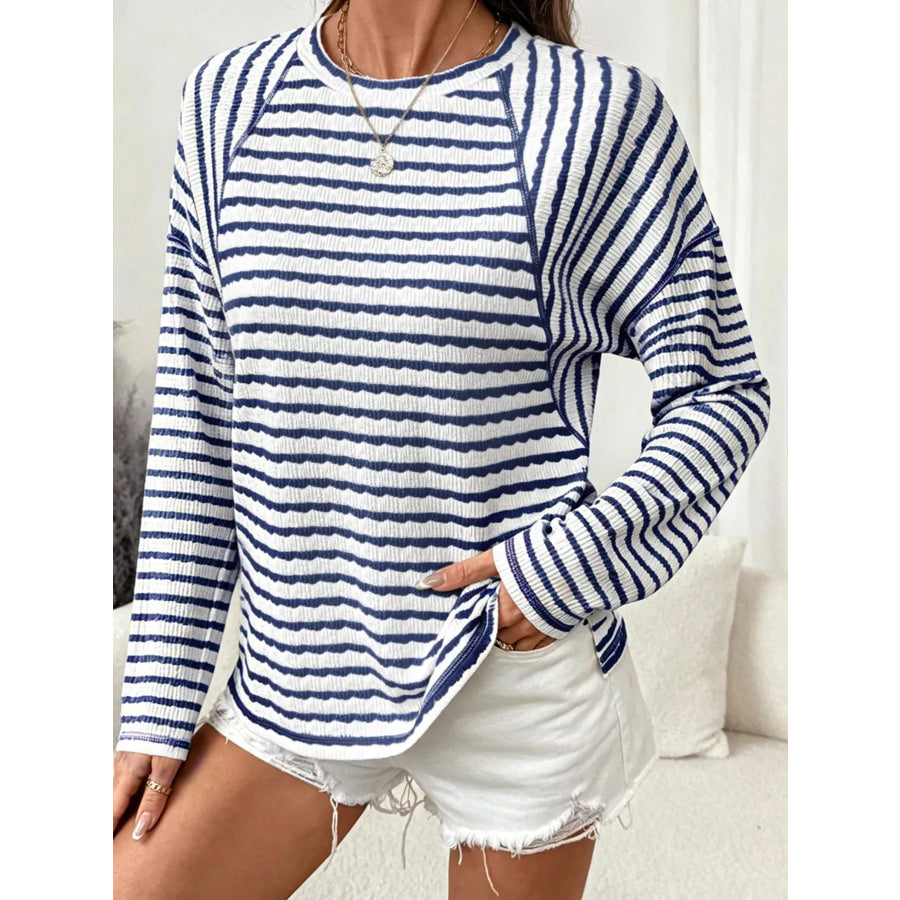 Casual Striped Raglan Sleeve Long-Sleeve T-Shirt Apparel and Accessories