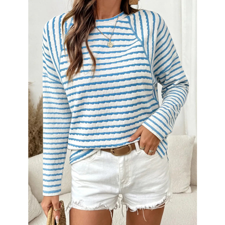 Casual Striped Raglan Sleeve Long-Sleeve T-Shirt Apparel and Accessories