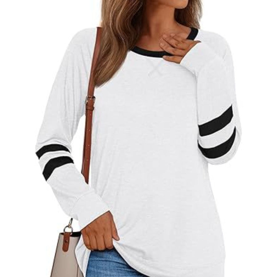 Casual Striped Round Neck T-Shirt White / S Apparel and Accessories