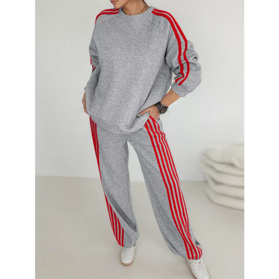Casual Striped Sweatshirt and Pants Set Apparel and Accessories