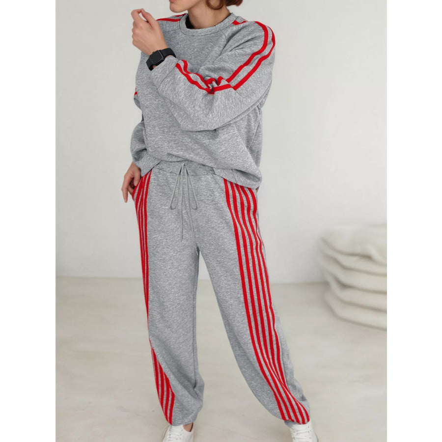 Casual Striped Sweatshirt and Pants Set Apparel and Accessories