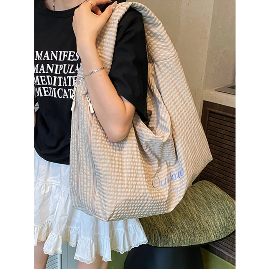 Casual Style Plaid Handbag Khaki Color / ONESIZE Apparel and Accessories