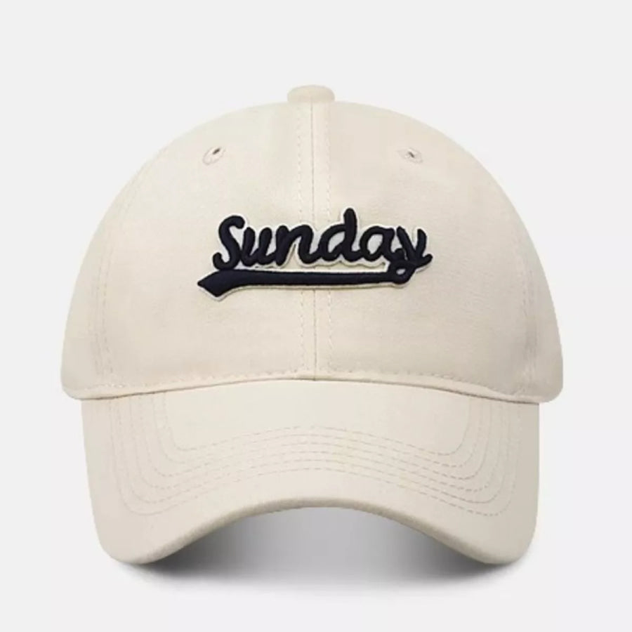 Casual ’Sunday’ Embroidered Baseball Cap Beige / One Size Apparel and Accessories