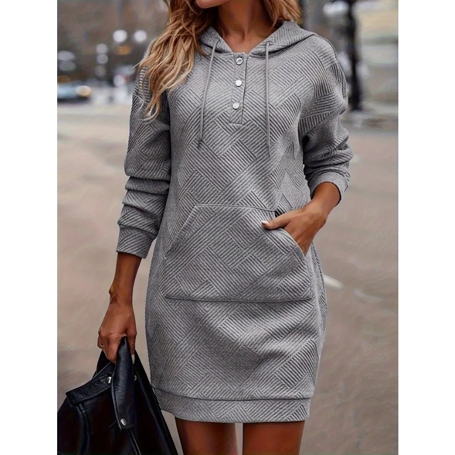 Casual Textured Hooded Sweatshirt Dress Gray / S Apparel and Accessories