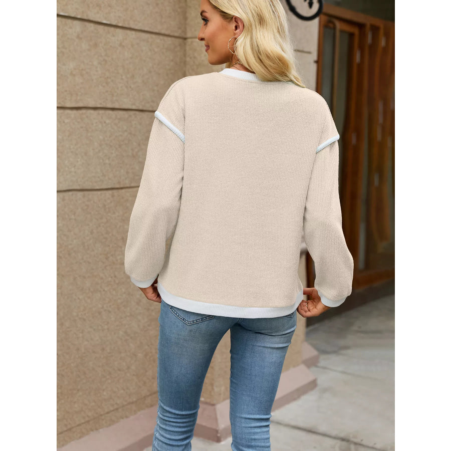 Casual V-Neck Dropped Shoulder Sweater Apparel and Accessories