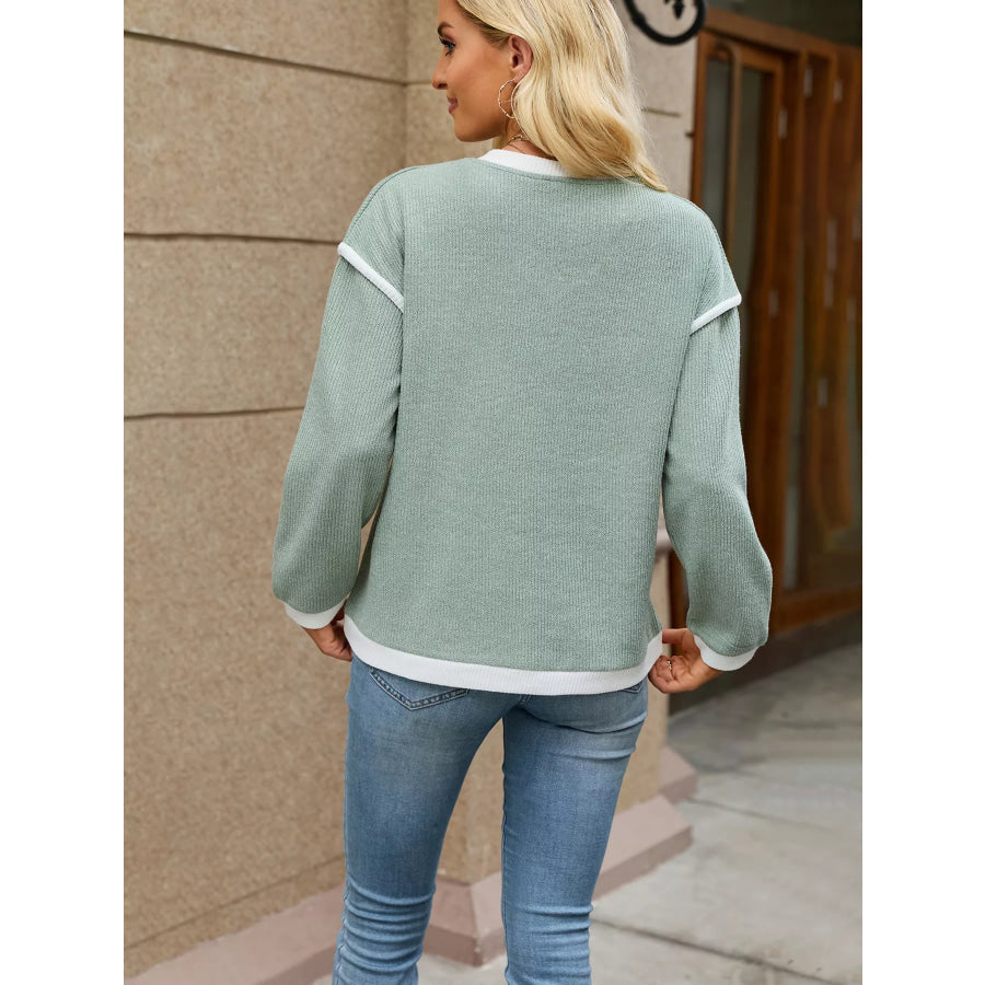 Casual V-Neck Dropped Shoulder Sweater Apparel and Accessories