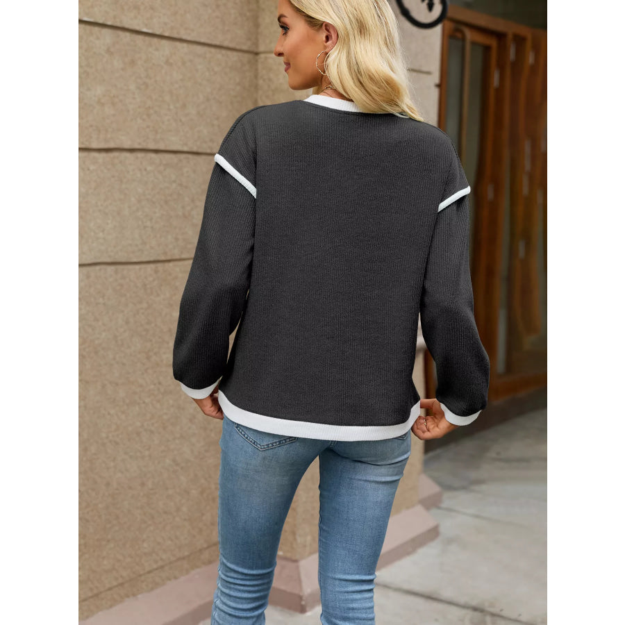 Casual V-Neck Dropped Shoulder Sweater Apparel and Accessories