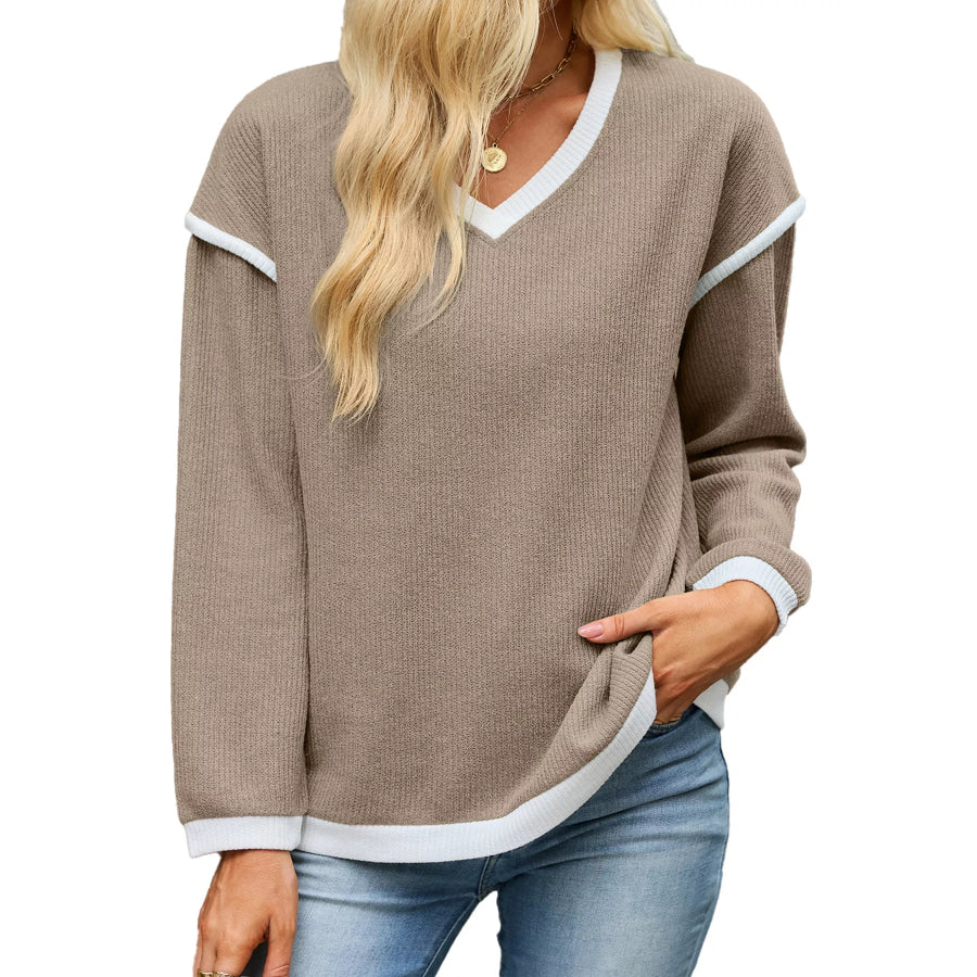 Casual V-Neck Dropped Shoulder Sweater Apparel and Accessories