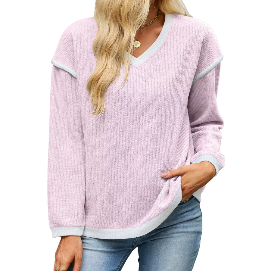 Casual V-Neck Dropped Shoulder Sweater Apparel and Accessories