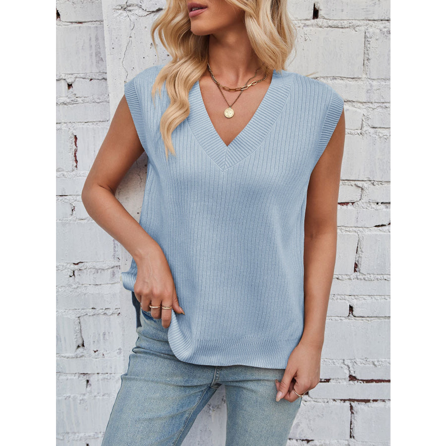 Casual V-Neck Knitted Sweater Vest Apparel and Accessories