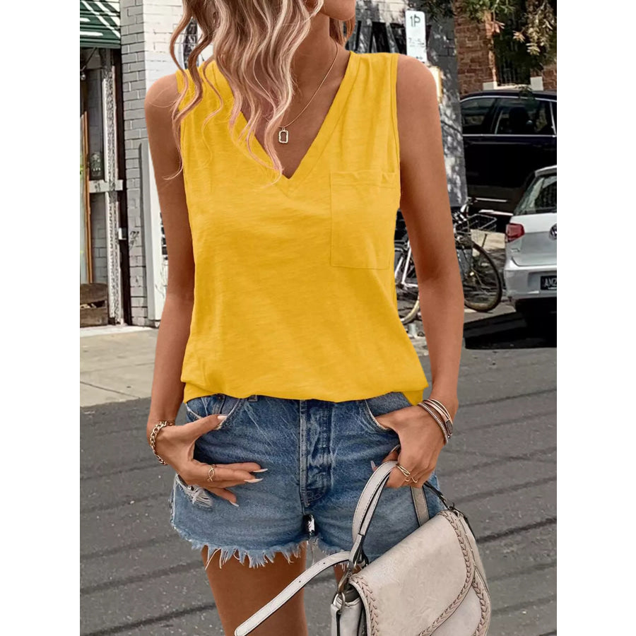 Casual V-Neck Pocket Tank Yellow / S Apparel and Accessories