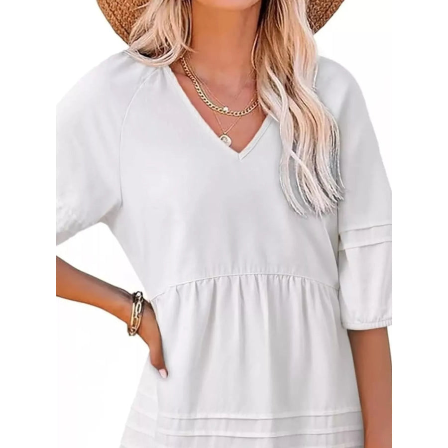 Casual V-Neck Puff Sleeve Denim Mini Dress Apparel and Accessories