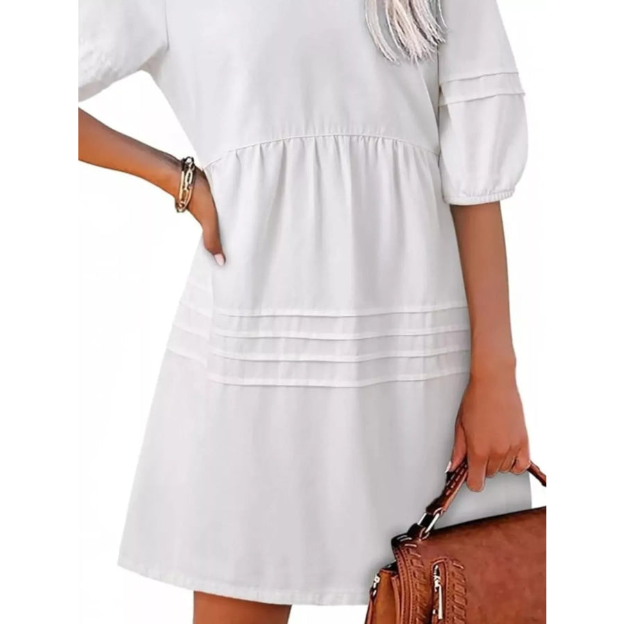 Casual V-Neck Puff Sleeve Denim Mini Dress Apparel and Accessories