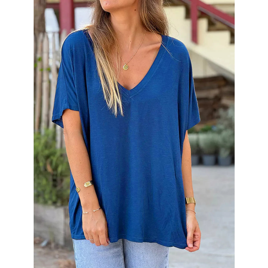 Casual V-Neck Relaxed Fit T-Shirt Blue / S Apparel and Accessories