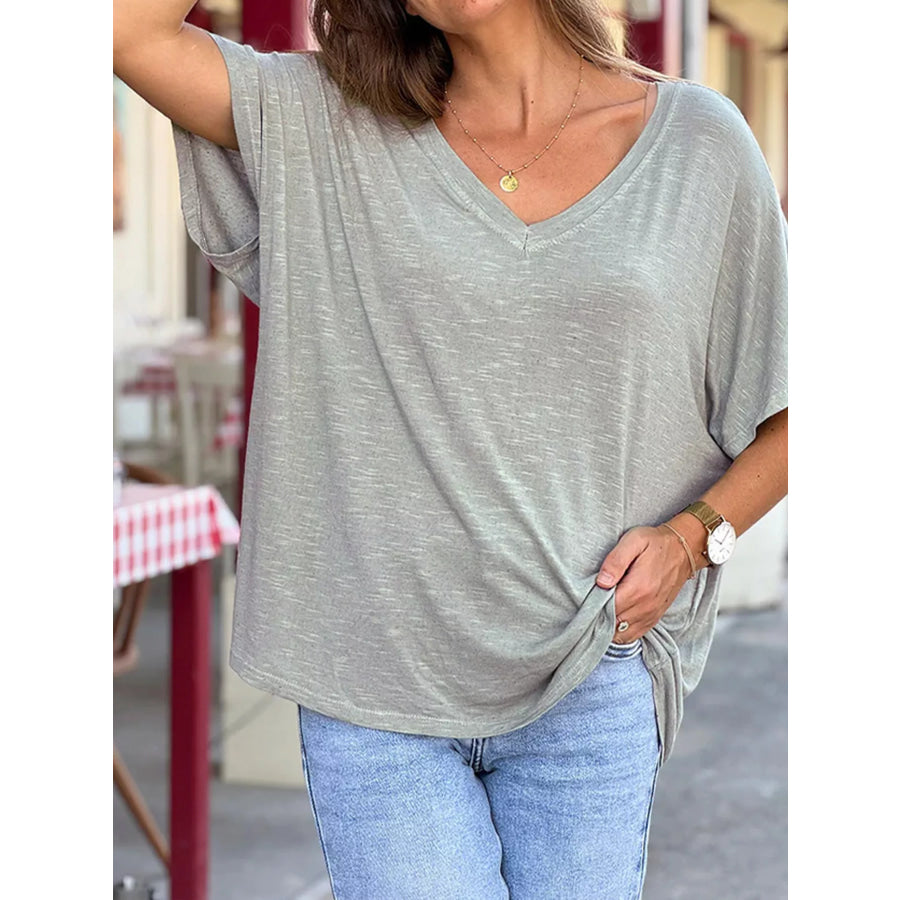 Casual V-Neck Relaxed Fit T-Shirt Gray / S Apparel and Accessories