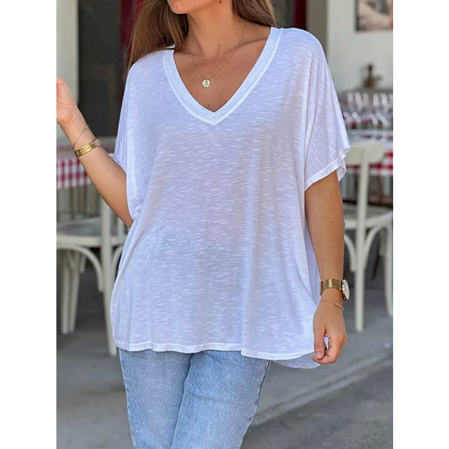 Casual V-Neck Relaxed Fit T-Shirt White / S Apparel and Accessories