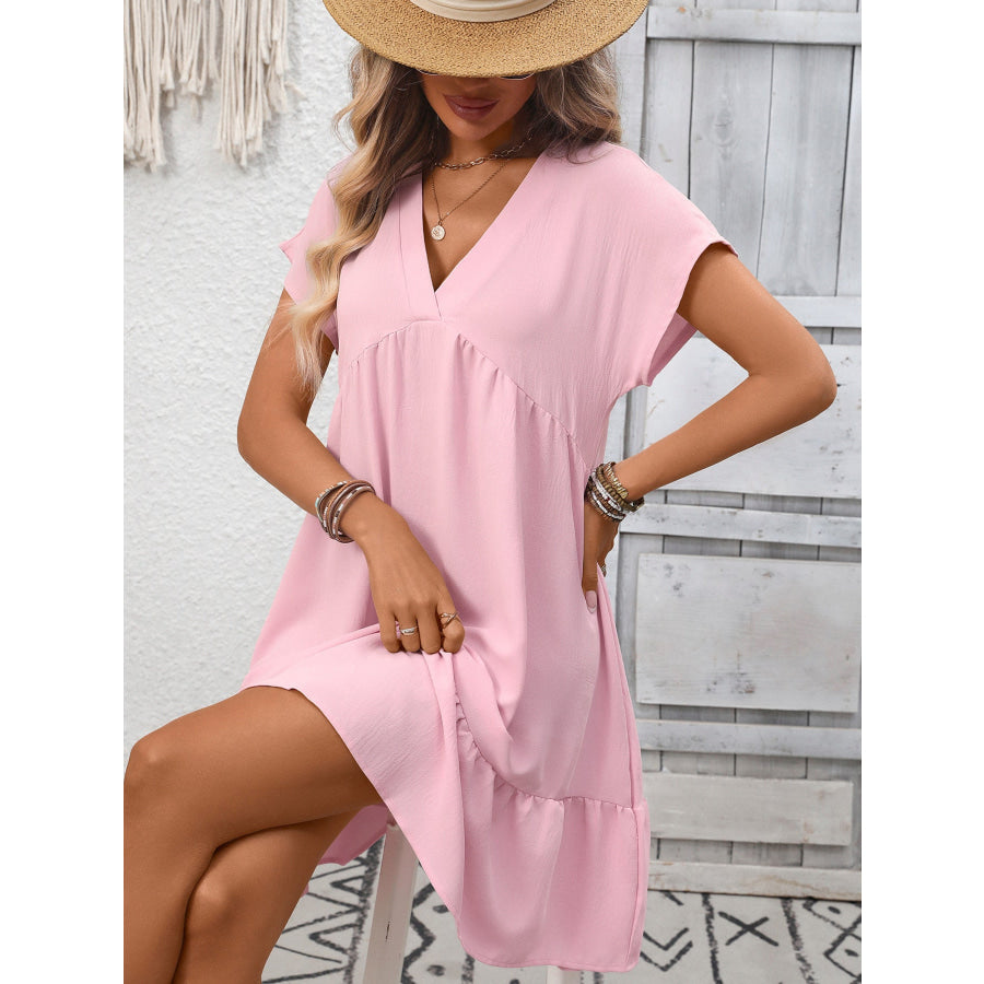 Casual V-Neck Ruffle Hem Mini Dress Apparel and Accessories